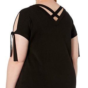 Anne Klein Criss Cross Back Knit Top 1X Black